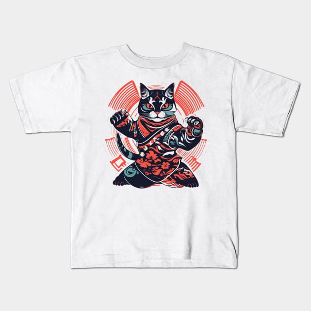 Vector style edo cat  t-shirt Kids T-Shirt by SHAKIR GAUTAMA 